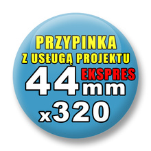 Przypinki 320 szt. Ekspres 24h / Buttony Badziki Reklamowe Na Zamówienie / Twój Wzór Logo Foto Projekt / 44 mm