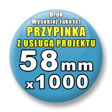 Przypinki 1000 szt. / Buttony Badziki Na Zamówienie / Twój Wzór Logo Foto Projekt / 58 mm.