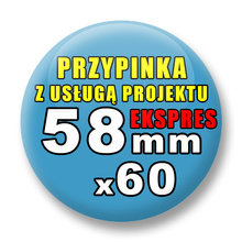 Przypinki 60 szt. Ekspres 24h / Buttony Badziki Reklamowe Na Zamówienie / Twój Wzór Logo Foto Projekt / 58 mm